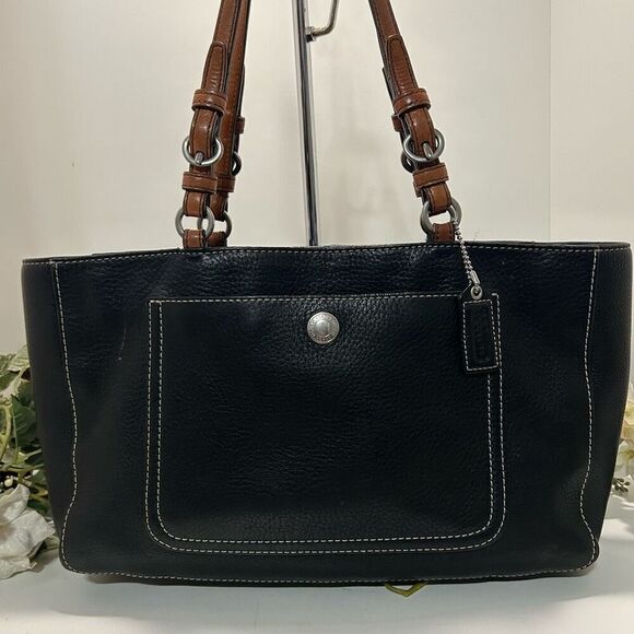 Coach Chelsea Tote Shoulder Bag Womens Medium Black Pebbled Leather Double Strap - Picture 3 of 15